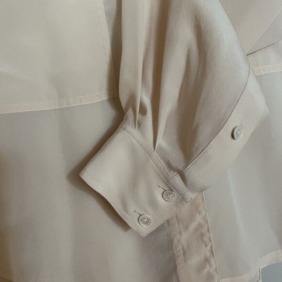 Frame 100% Silk Long Sleeve Button Down Blouse, Patch Pockets Ivory Size Small - Picture 11 of 15